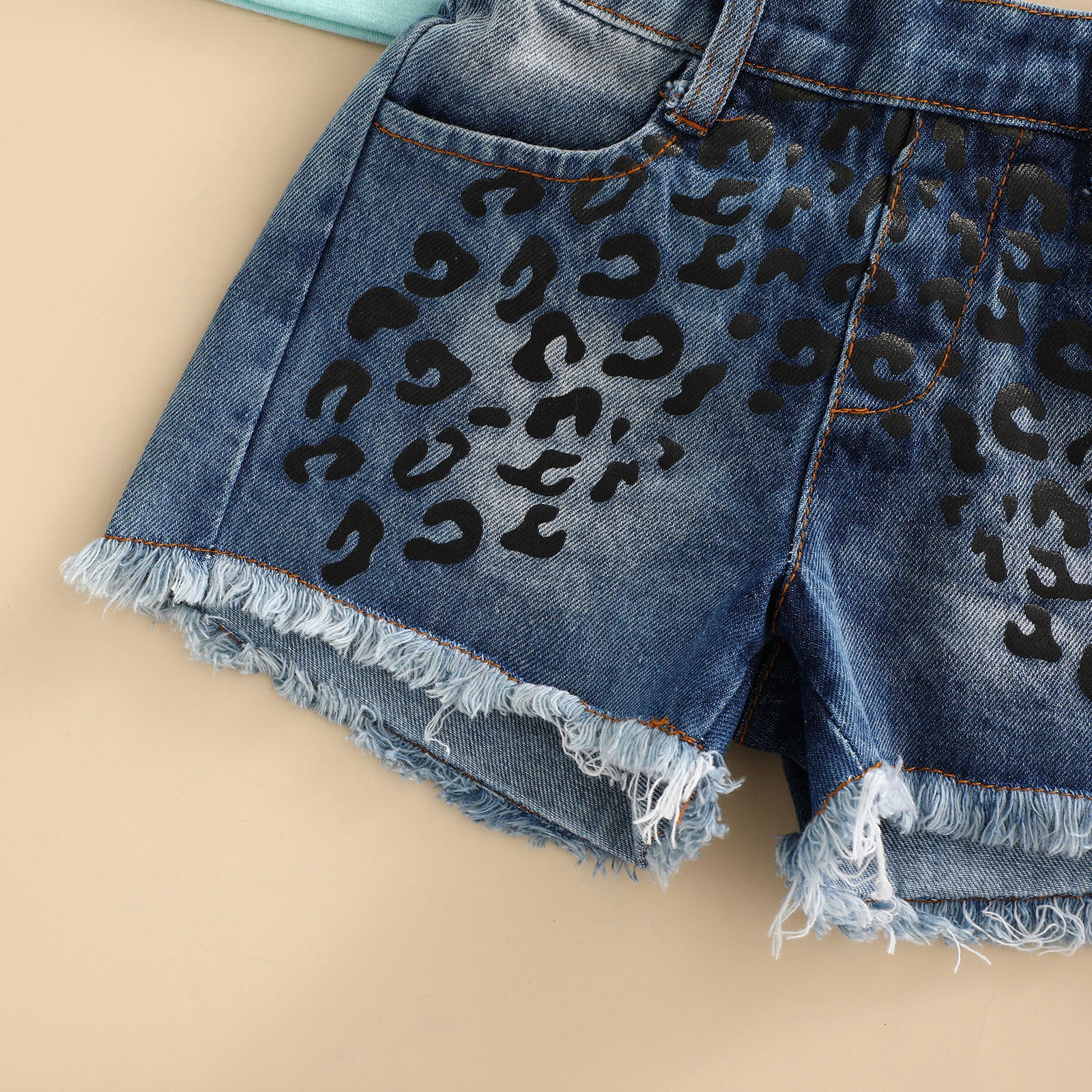 Wholesale Cotton Rainbow Butterfly Print Tank Top Denim Shorts Girls Set